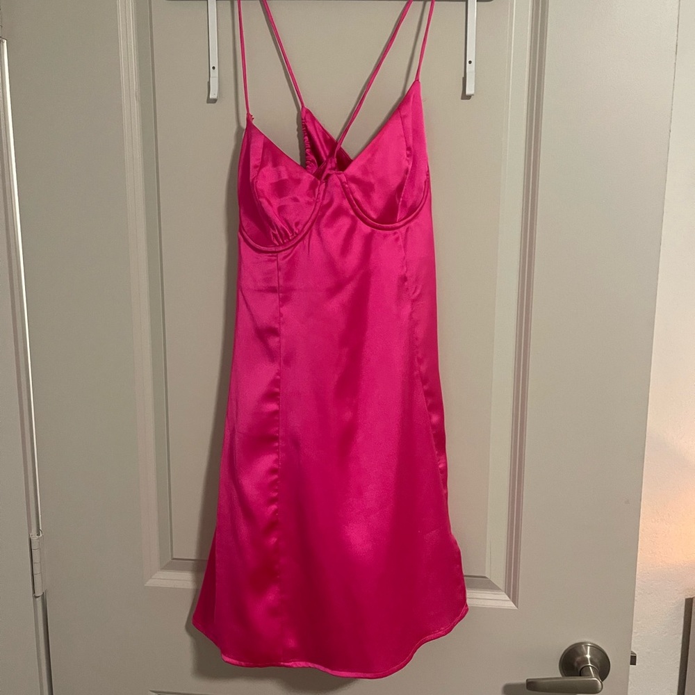 Hot pink corset mini satin dress